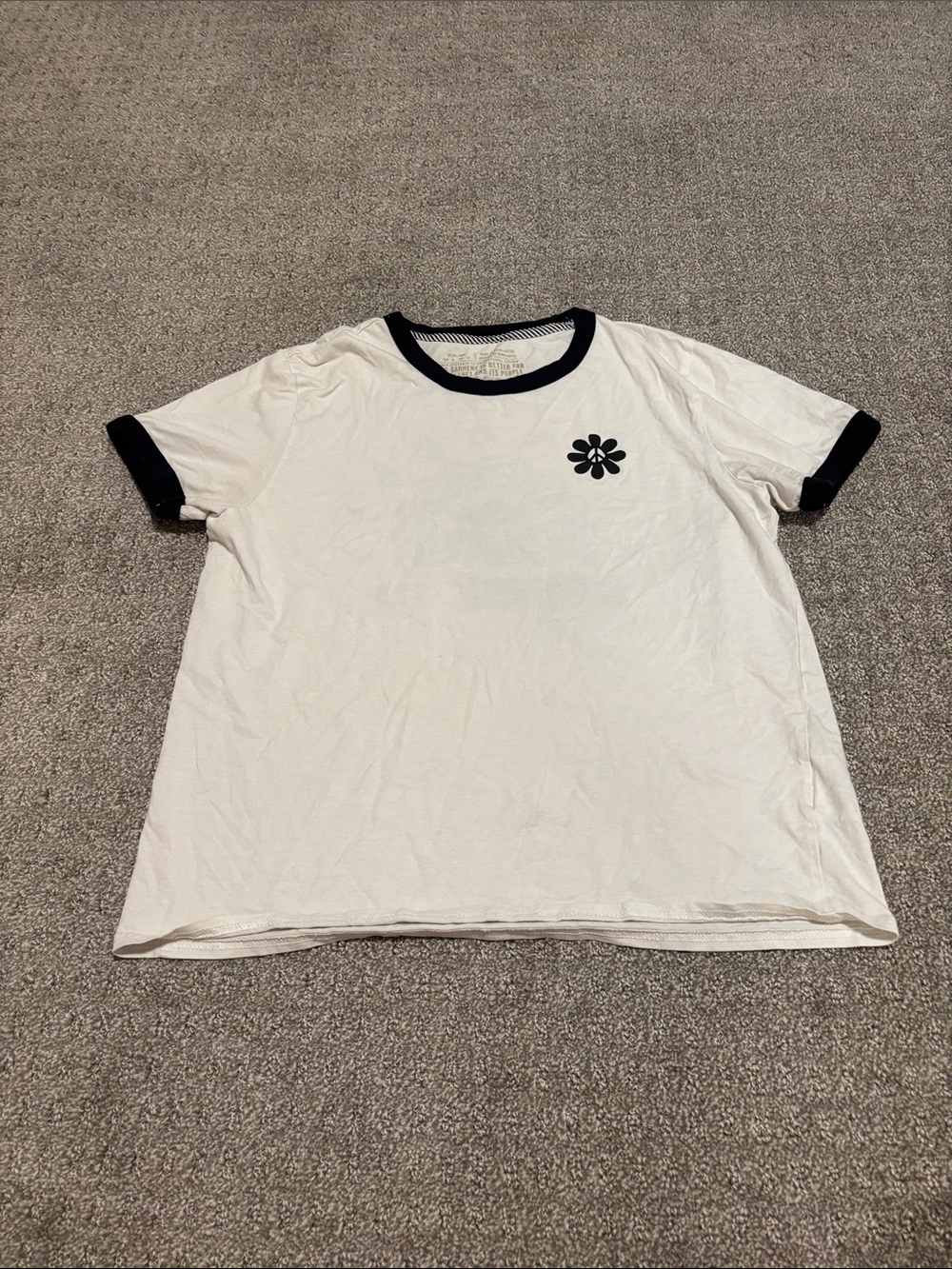 Volcom White and Black Ringer Tee with Floral Chest Emblem